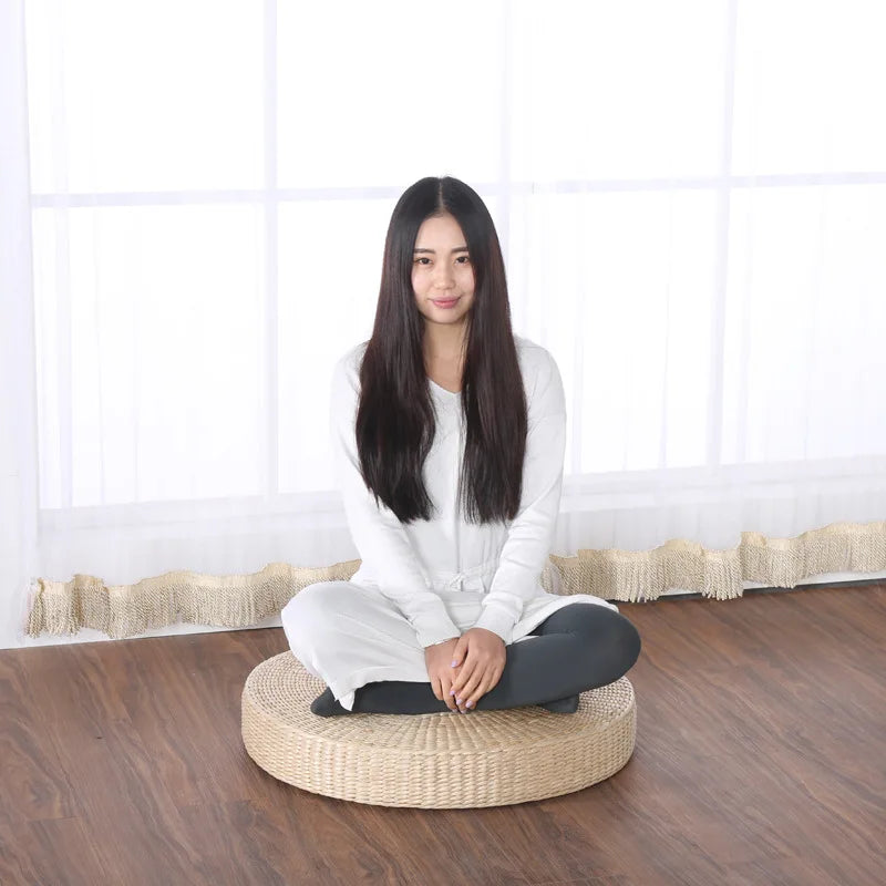 Coussin de Méditation Zafu en Jonc Tressé — Naturel & Respirant