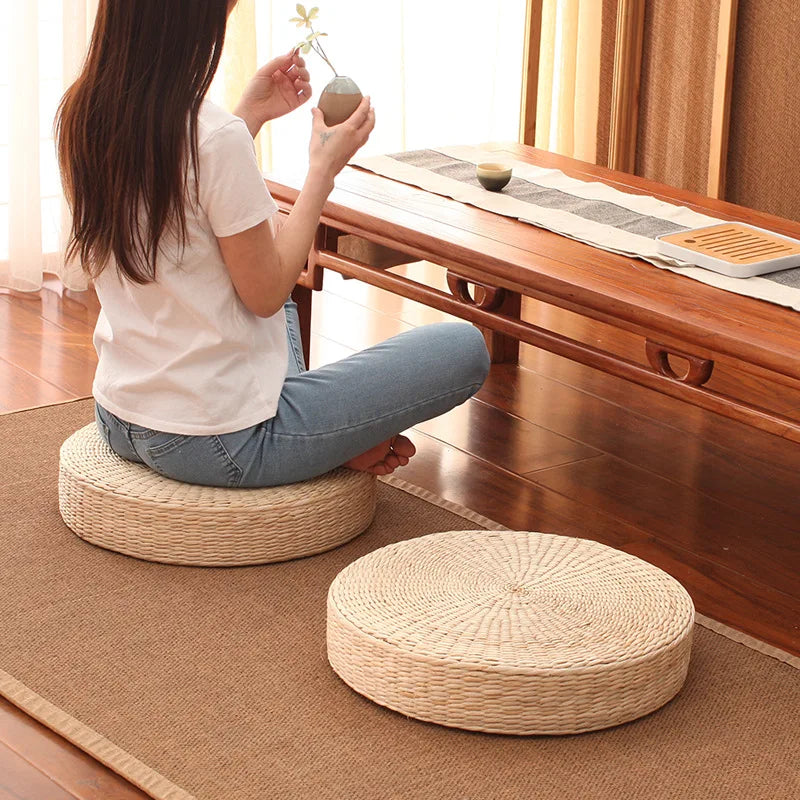 Coussin de Méditation Zafu en Jonc Tressé — Naturel & Respirant